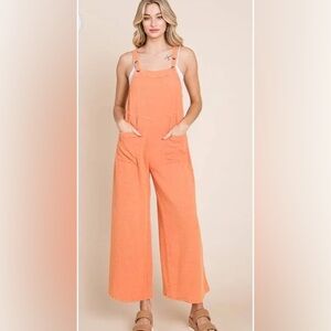 Heyson Orange Mineral-Washed Wide Leg Gauze Overalls